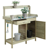 Fast Furnishings Natural Fir Wood Potting Bench w/ Galvanized Steel Top
